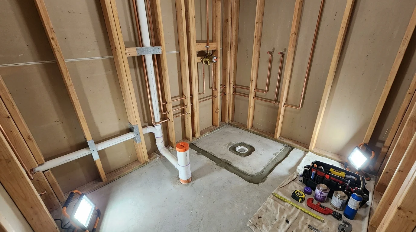 Bathroom rough-in plumbing during remodel by Johns Plumbing LLC in Duquesne