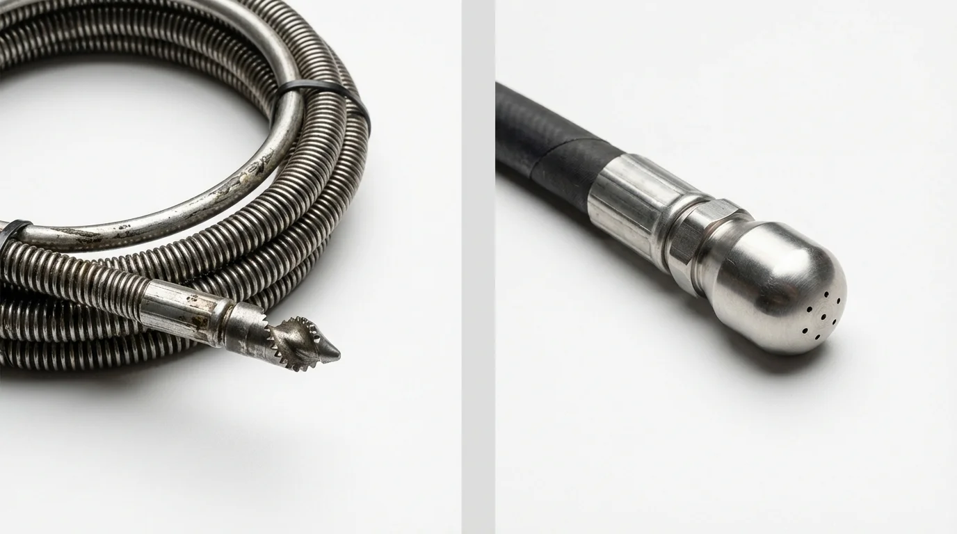 Drain snake cable and hydro jetting nozzle used for drain cleaning in Duquesne, PA