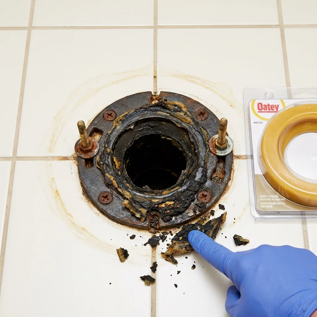 Failed wax ring showing water seepage at the base of a toilet in a Duquesne, PA home