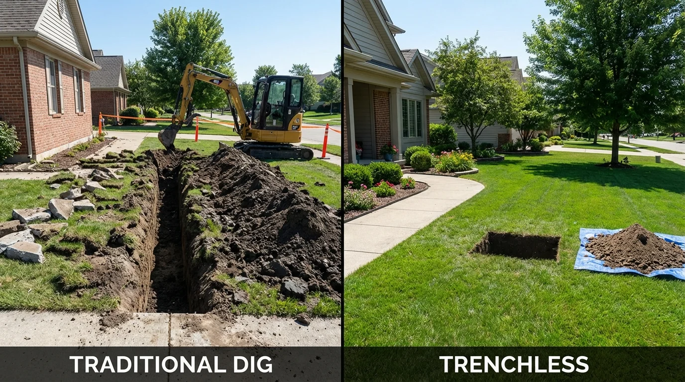 Trenchless sewer repair with minimal yard damage versus traditional excavation in Duquesne, PA
